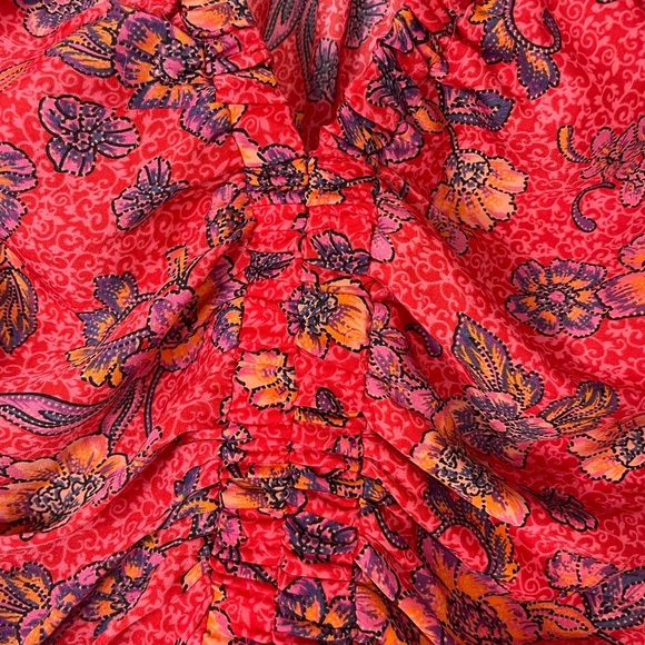 Free People Top Blouse I Got You Crop Floral Printed V Neck Smocked Size XS - Picture 6 of 7